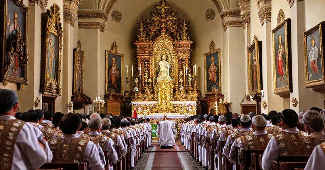 A Latin Mass at the Ecuadorian shrine of 'Nuestra Señora del Quinche', now a minor basilica, highlighting the 1959 decree's emphasis on aesthetic devotion over Christocentric doctrine.