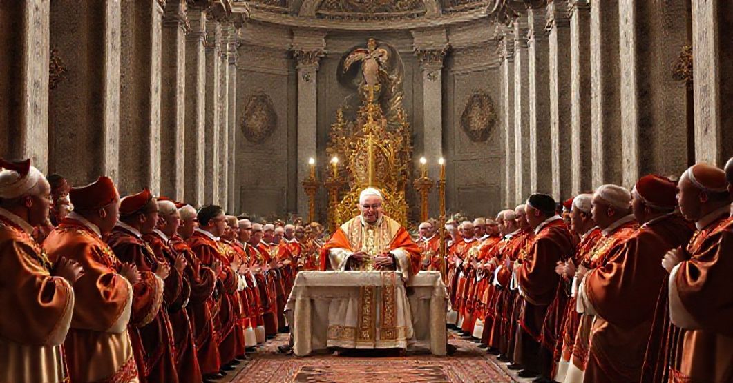 Consistory of 1960: A Moment of Theatrical Solemnity A historical depiction of a 1960 consistory in St. Peter's Basilica during the canonization of John de Ribera by John XXIII.