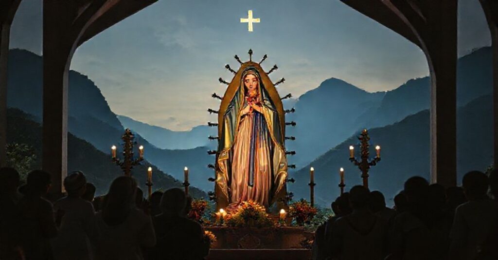 A devotional image of Our Lady of Piety in Minas Gerais, symbolizing the doctrinal conflict between traditional Catholic piety and the conciliar sect's manipulation of Marian devotion.
