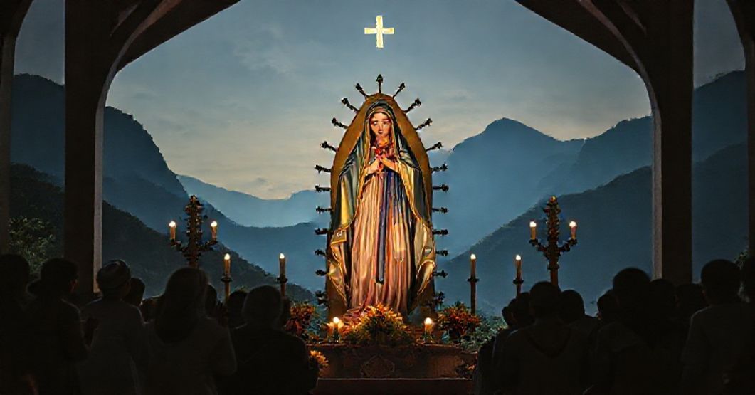 Our Lady of Piety: A Symbol of Authentic Catholic Devotion in Minas Gerais A devotional image of Our Lady of Piety in Minas Gerais, symbolizing the doctrinal conflict between traditional Catholic piety and the conciliar sect's manipulation of Marian devotion.
