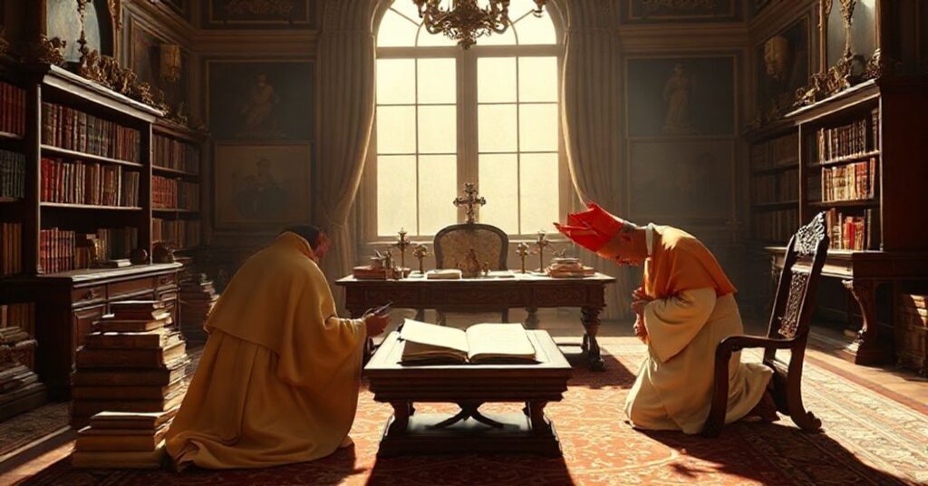 A traditional Catholic study with antipope John XXIII's letter to Cardinal Tisserant, highlighting earthly honors over spiritual values.