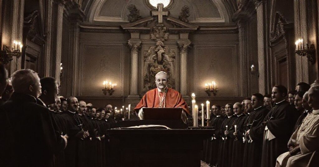 Antipope John XXIII delivering an allocution to German clergy at the Teutonic College in Rome, 1959.