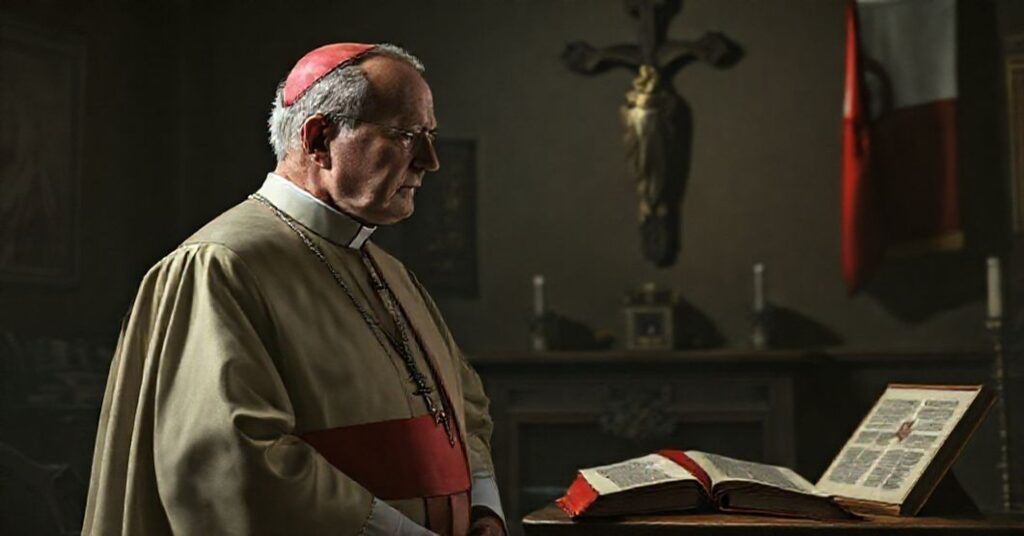Archbishop Josef Beran in prayerful reflection during communist persecution in Czechoslovakia.