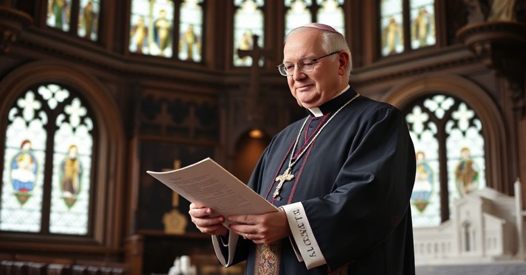 Archbishop James Duhig reading a letter from John XXIII in St. Stephen's Cathedral, Brisbane