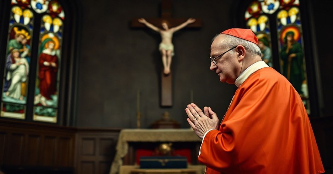 Cardinal Aloysius Stepinac: A Portrait of Faith and Resistance Portrait of Cardinal Aloysius Stepinac in prayer, symbolizing his faith and resistance against communist persecution.