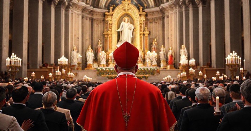 Cardinal Marcello Mimmi at a Marian Congress in Buenos Aires, emphasizing traditional Catholic devotion to Mary and themes of peace and social justice.