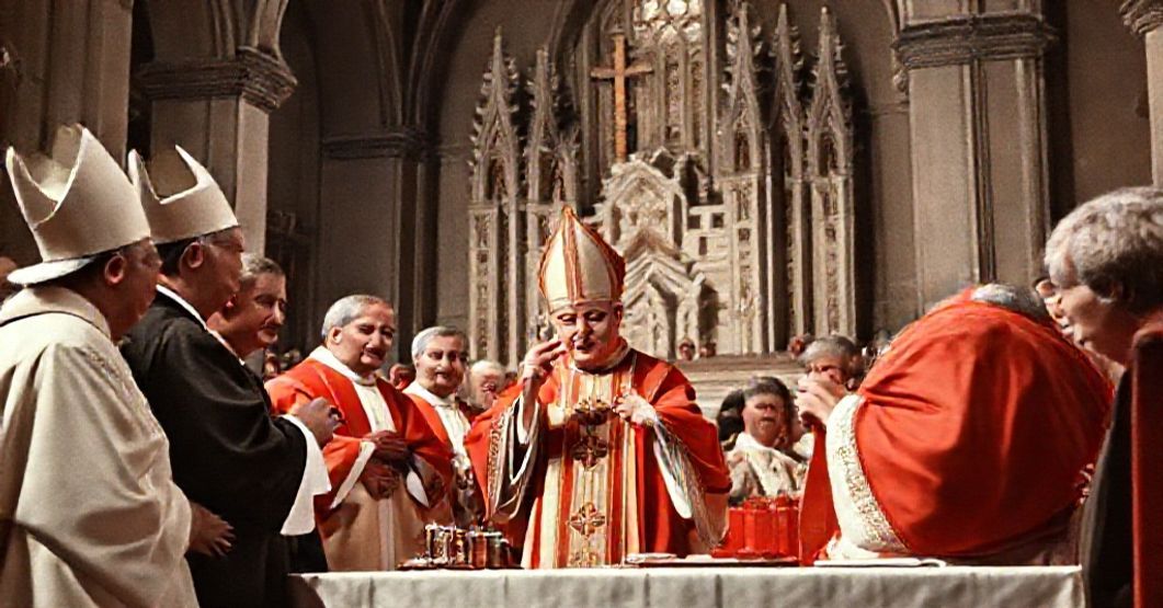 A solemn Catholic ceremony in 1959 with Cardinal Ottaviani presiding over Canadian hierarchy centenary celebrations, reflecting traditional piety and historical faith.