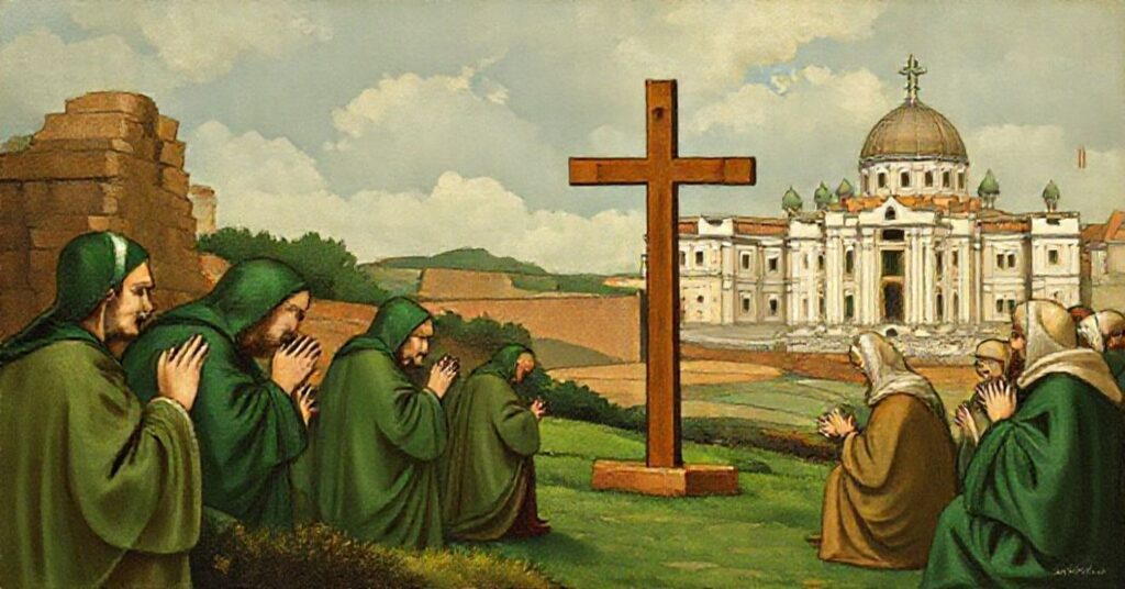 Reverent depiction of St. Patrick and Irish missionaries symbolizing Catholic Ireland's devotion to the Roman See as described in John XXIII's 1961 letter.