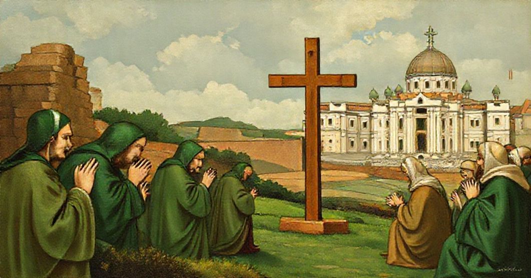 Reverent depiction of St. Patrick and Irish missionaries symbolizing Catholic Ireland's devotion to the Roman See as described in John XXIII's 1961 letter.