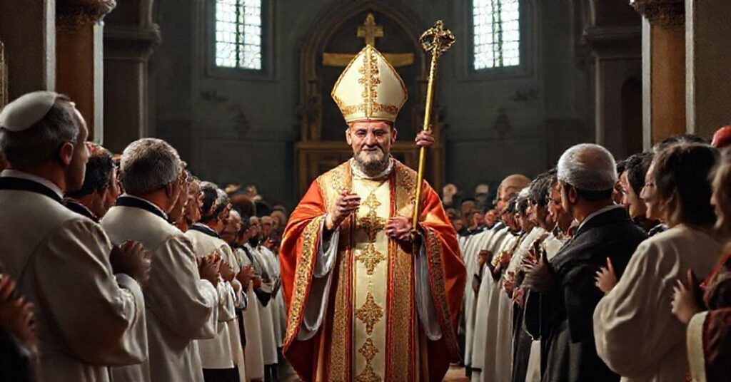 A solemn Catholic ceremony in Argentina with Bishop Antonio M. Aguirre and Saint Isidore the Farmer as the principal patron of the diocese of San Isidro.