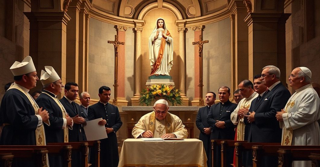 Depiction of the establishment of the Diocese of Our Lady of Altagracia in Higüey by John XXIII, highlighting the conciliar revolution's early infiltration and doctrinal betrayal