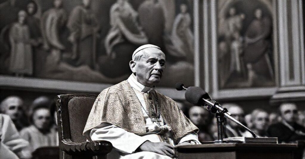 Angelo Roncalli delivering a radiophonic message in the Sistine Chapel in 1958