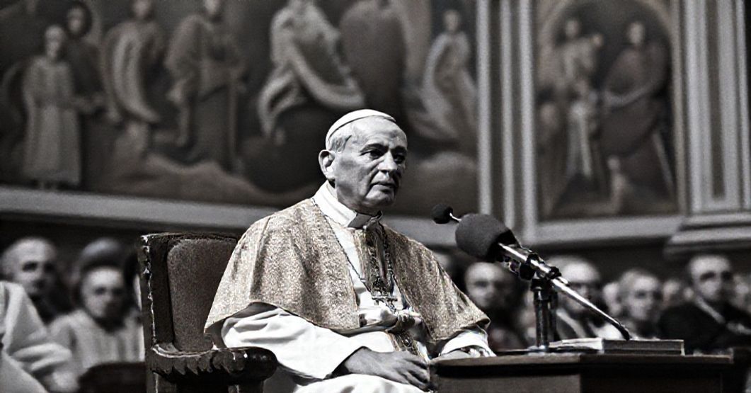 Angelo Roncalli delivering a radiophonic message in the Sistine Chapel in 1958