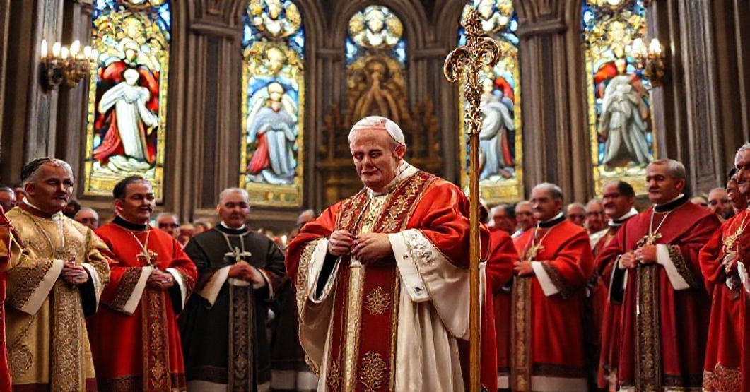 The Coronation of John XXIII - A Pastoral but Less Doctrinal Approach Coronation of John XXIII in a traditional Catholic basilica with cardinals and clergy.