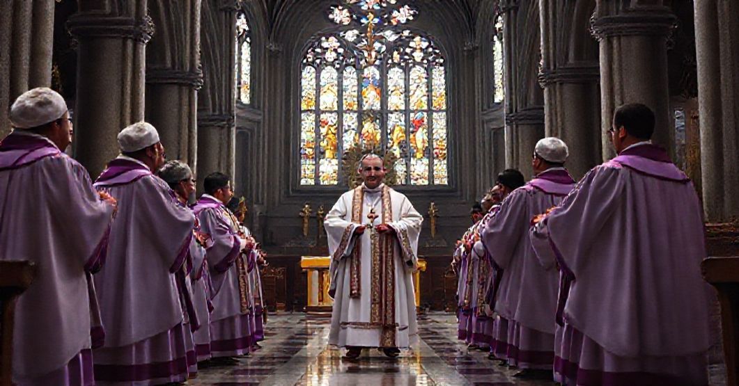 The Deceptive Continuity of 'Culiacanensis': A Traditional Facade for Modernist Revolution A reverent depiction of a cathedral chapter in Culiacán, Mexico, following the 1959 apostolic constitution 'Culiacanensis,' reflecting traditional Catholic liturgy and hierarchy.