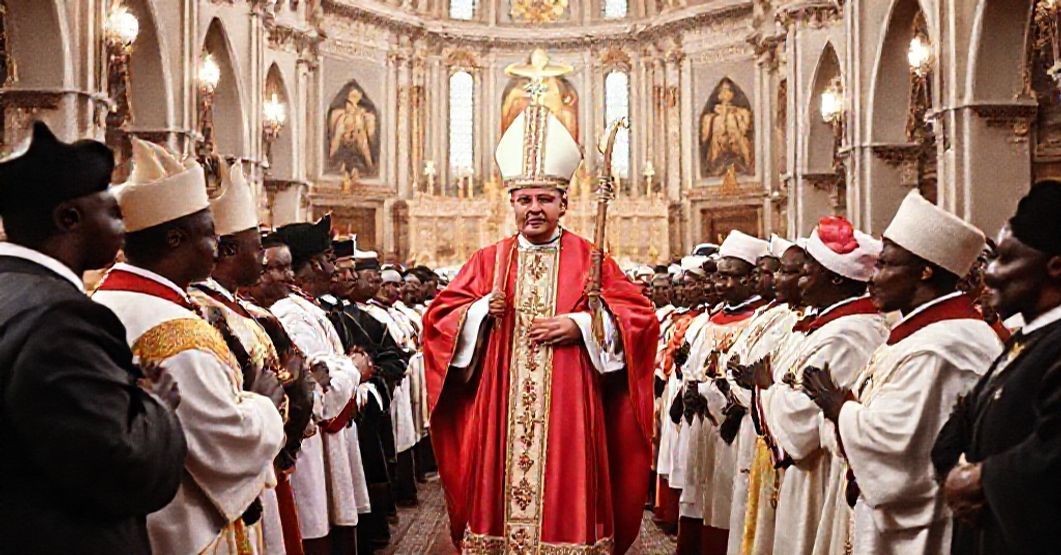 Archbishop John McCarthy in full liturgical regalia during the elevation of Kaduna to a metropolitan see in 1959.