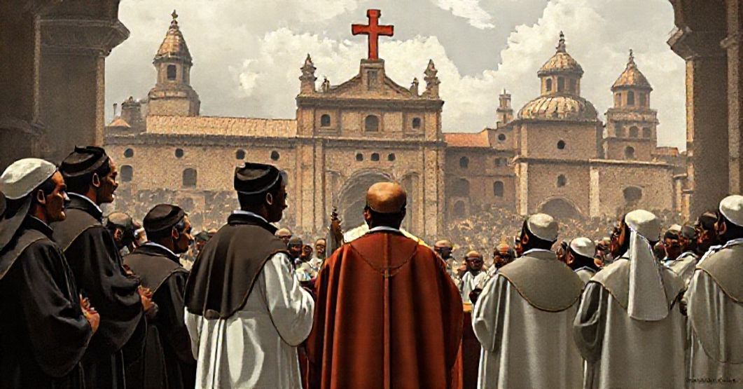 Elevation of Moundou to a Diocese Under John XXIII in 1959 A solemn Catholic scene depicting the elevation of Moundou to a diocese under John XXIII in 1959, reflecting traditional Catholic missions and the emerging bureaucratic approach of the conciliar sect.