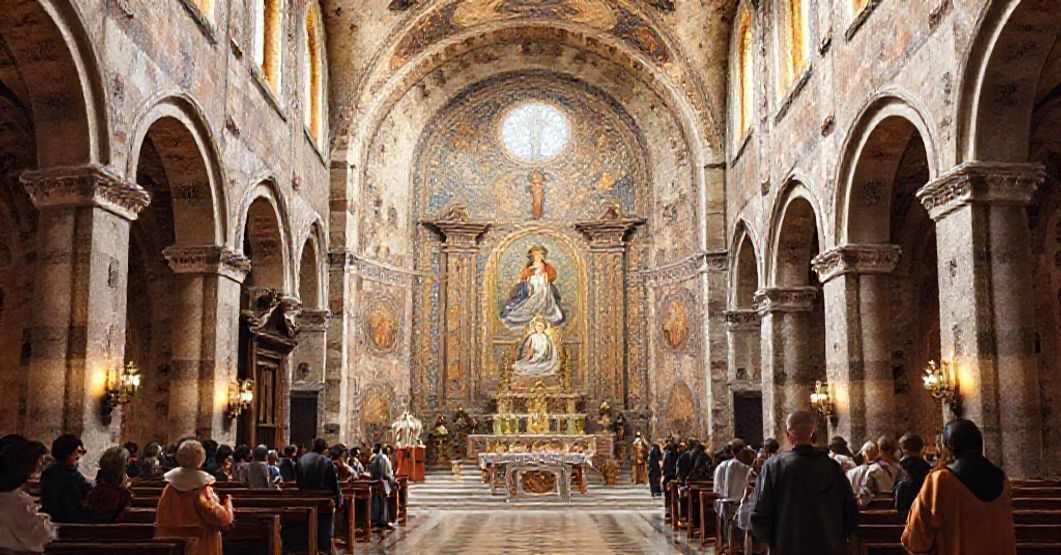Church of St Thérèse of the Child Jesus at Anzio elevated as a minor basilica in 1959, showcasing Romanesque architecture and traditional Catholic devotion.