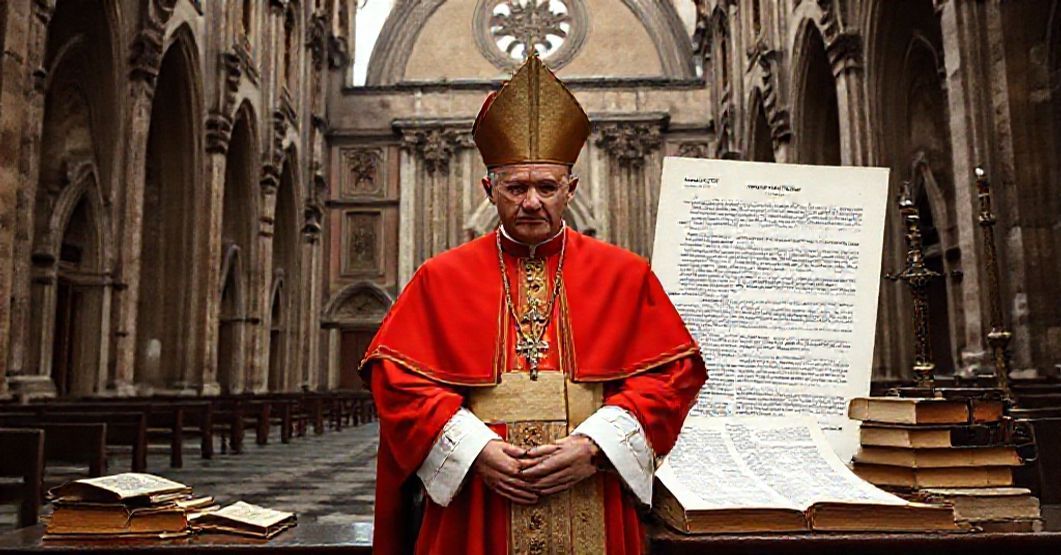 A solemn image depicting a traditional Catholic cardinal-bishop in a historic suburbicarian diocese, symbolizing the loss of pastoral authority due to the 1962 motu proprio 'Suburbicariis sedibus' by John XXIII.