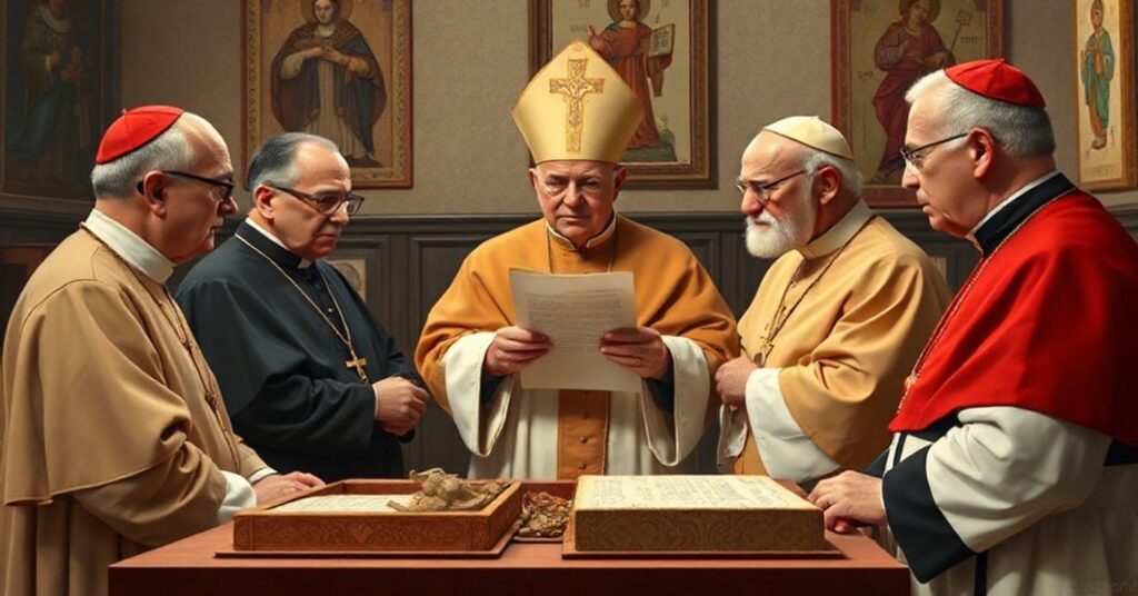 Reverent image depicting the 1959 Fulda meeting of German bishops with John XXIII, symbolizing the soft launch of the conciliar revolution behind a facade of piety.