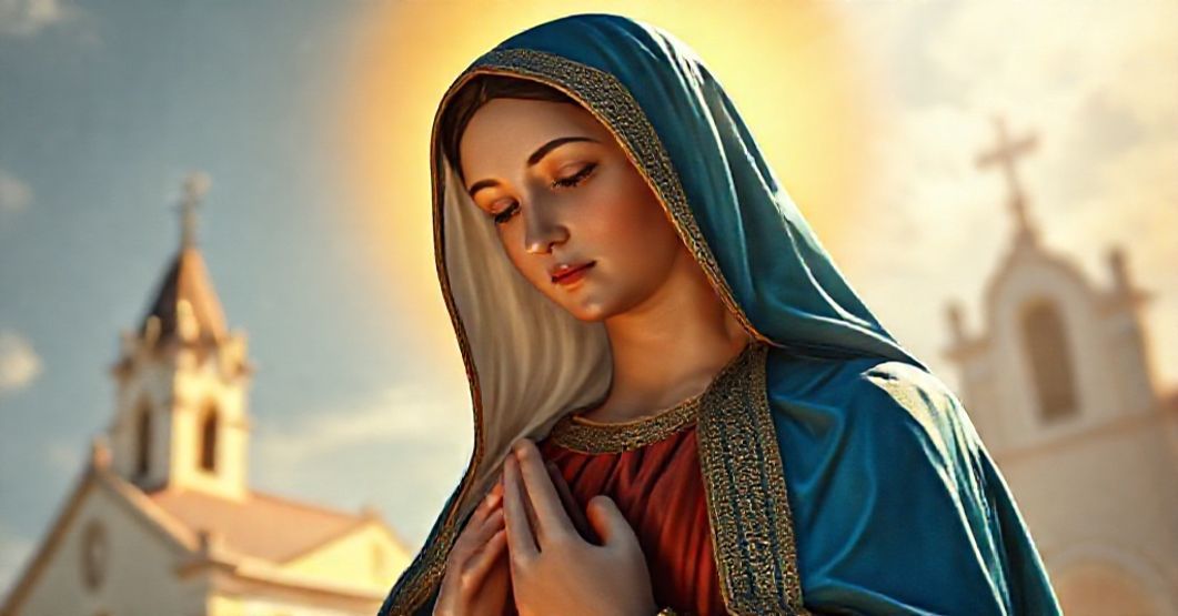 The Immaculate Virgin Mary: Patroness of Divinópolis Amidst Conciliar Apostasy A reverent depiction of the Immaculate Virgin Mary as the patroness of the Diocese of Divinópolis, highlighting traditional Catholic devotion amid the backdrop of conciliar apostasy.