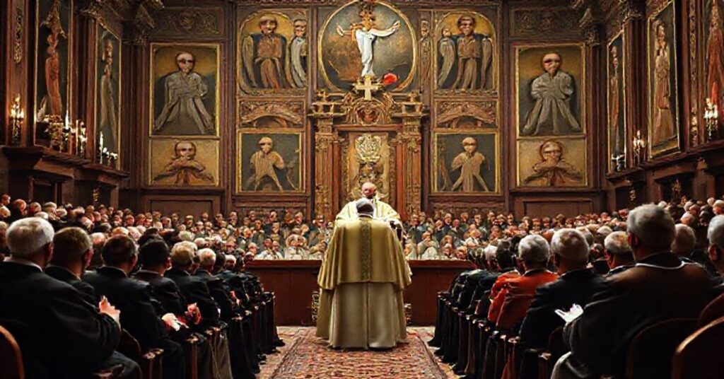 John XXIII addressing the 1960 International Thomistic Congress, symbolizing the subversion of Thomistic doctrine by the modernist agenda.