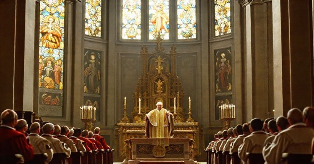 John XXIII's Prelude to the Conciliar Revolution John XXIII delivering his allocution in the Lateran Archbasilica on 24 January 1960, surrounded by cardinals and clergy, with a solemn atmosphere reflecting the prelude to the Roman Synod and Vatican II.