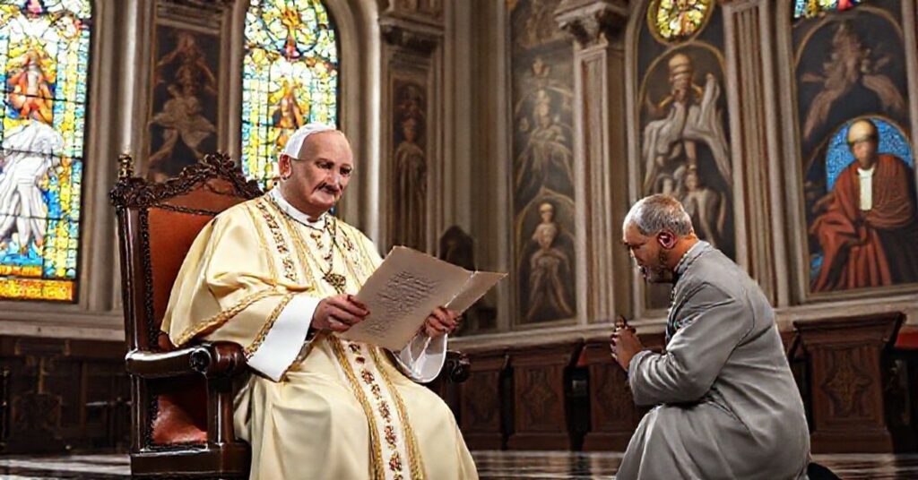 John XXIII and Eugene Tisserant in a Vatican chapel, symbolizing the theological and historical context of their letter on episcopal consecration.