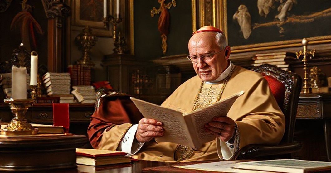 John XXIII's Letter to Archbishop Caggiano - A Traditional Catholic Reflecting A solemn Catholic image depicting John XXIII's 1960 letter to Archbishop Antonio Caggiano of Buenos Aires, highlighting traditional Catholic values in a bishop's study.