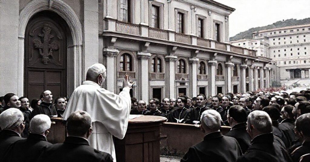 John XXIII addressing seminarians at the Pontifical North American College in Rome, 1959