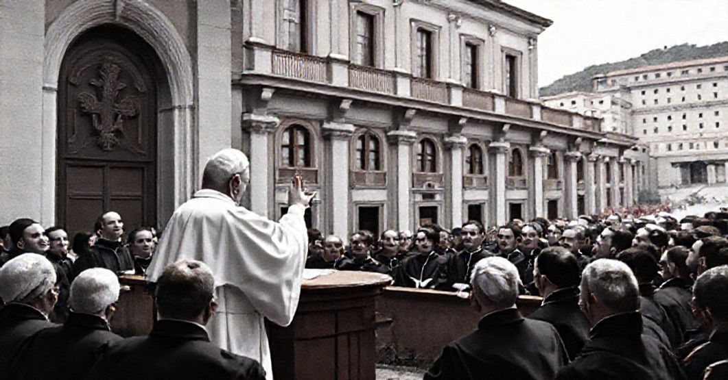 John XXIII's Address to North American College - 1959 John XXIII addressing seminarians at the Pontifical North American College in Rome, 1959