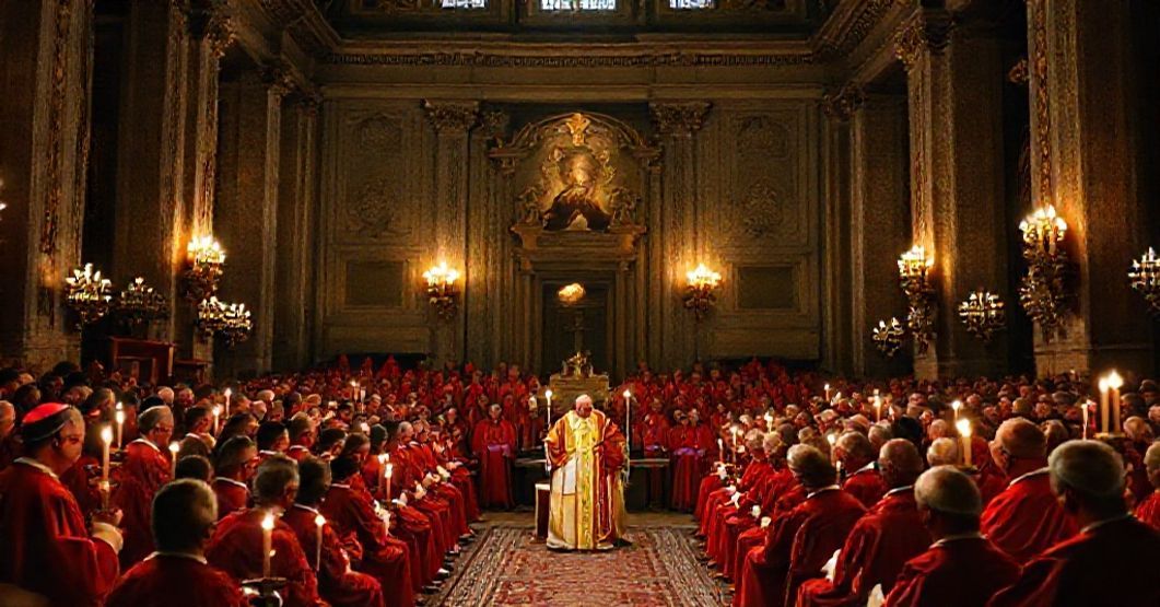 Secret Consistory of John XXIII - A Moment of Hidden Subversion A solemn scene depicting the secret consistorial allocution of John XXIII on 28 March 1960 in the Apostolic Palace.