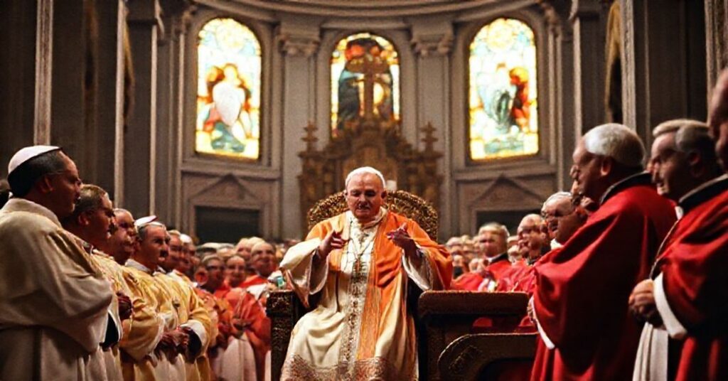 John XXIII addressing bishops at St. Peter's Basilica during the opening of the Second Vatican Council in 1962.