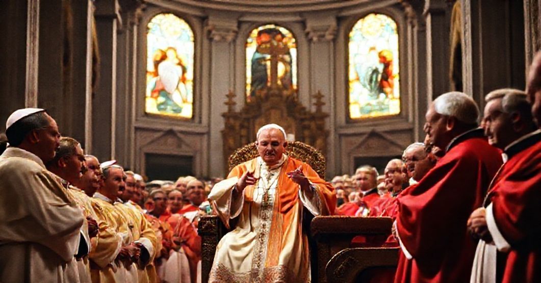 John XXIII addressing bishops at St. Peter's Basilica during the opening of the Second Vatican Council in 1962.