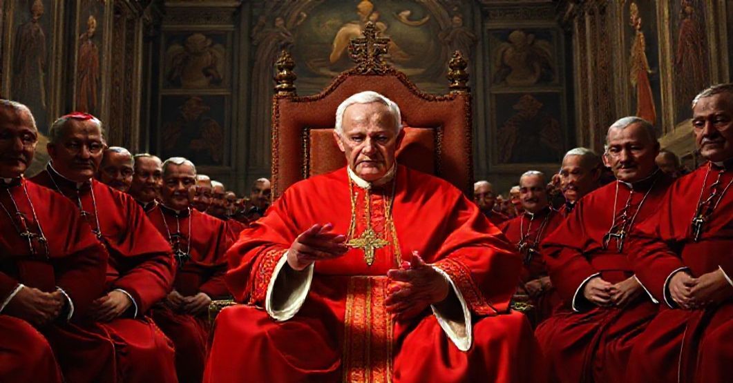 A solemn Vatican hall with John XXIII surrounded by cardinals during a secret consistory in 1961.