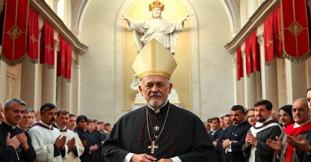 Patriarch Manuel Gonçalves Cerejeira receiving Admodum gavisi letter in a traditional Catholic setting with Christ the King monument in Lisbon