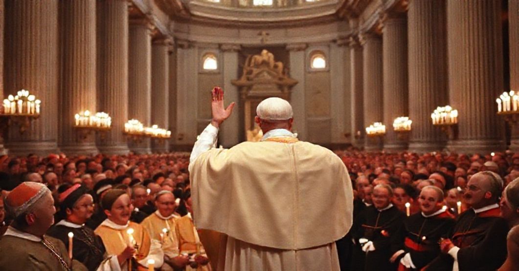 Pope John XXIII addressing the council fathers in St. Peter's Basilica during Vatican II, 1962