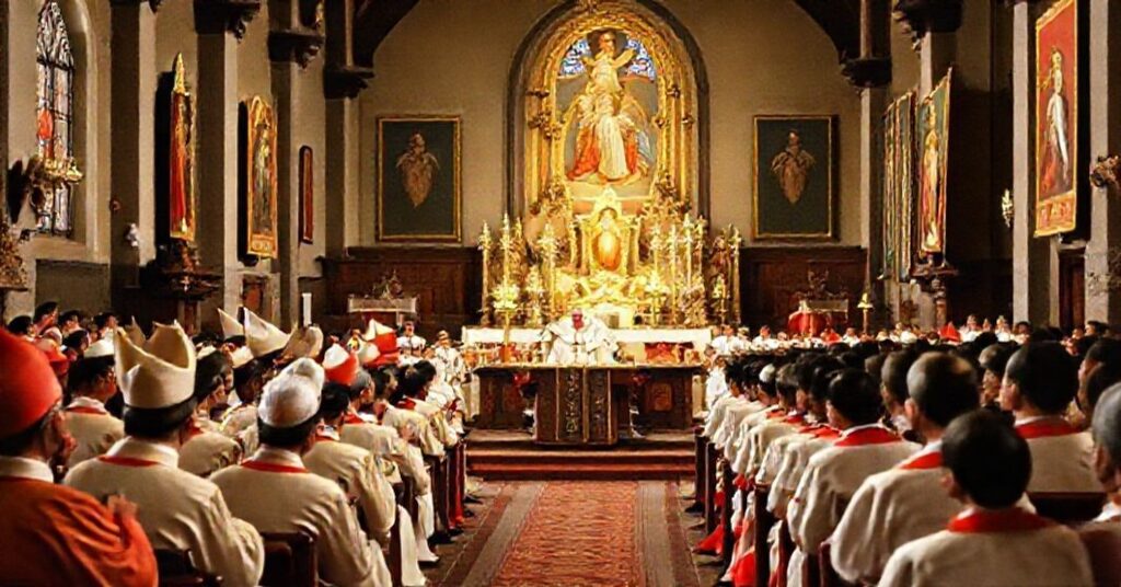 Pope John XXIII addressing Vietnamese clergy during a Marian Congress in Saigon, 1959, reflecting traditional Catholic devotion and the tension with the emerging conciliar revolution.