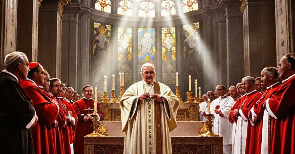 Pope John XXIII delivering an allocution in St. Peter's Basilica on June 20, 1962, surrounded by cardinals and bishops in traditional liturgical attire.