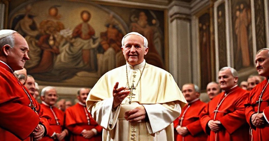 Pope John XXIII addressing the College of Cardinals in 1958, highlighting the shift towards sentimental collegiality over traditional papal authority.