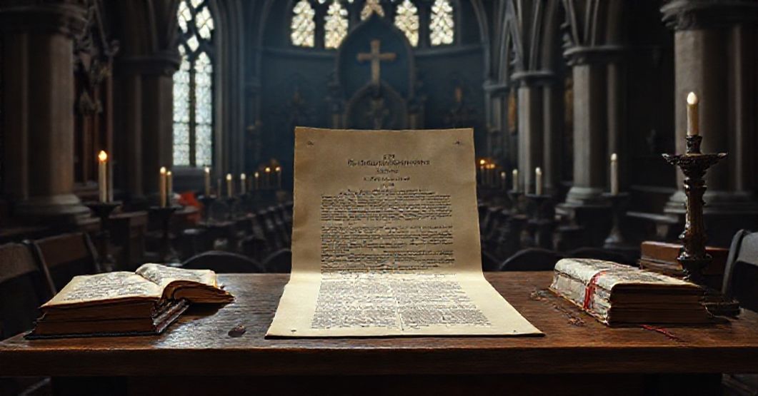 Historic depiction of the 1960 apostolic letter 'Quemadmodum Apostolici' symbolizing the betrayal of Catholic tradition.