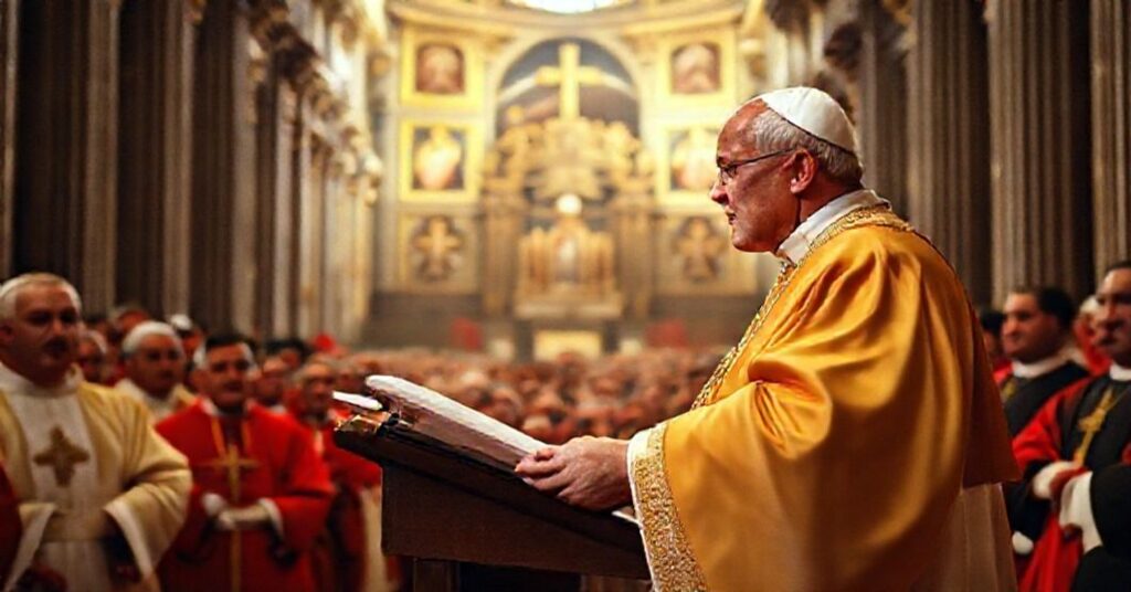 Giovanni Roncalli addresses the Roman diocesan synod in the Lateran Basilica in 1960, inaugurating a synod ideologically linked to his announced 'ecumenical council.'