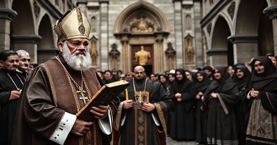 The 1959 Establishment of the Ruthenian Byzantine Exarchate in Munich A traditional Catholic image depicting the 1959 establishment of the Ruthenian Byzantine Exarchate in Munich by Angelo Roncalli