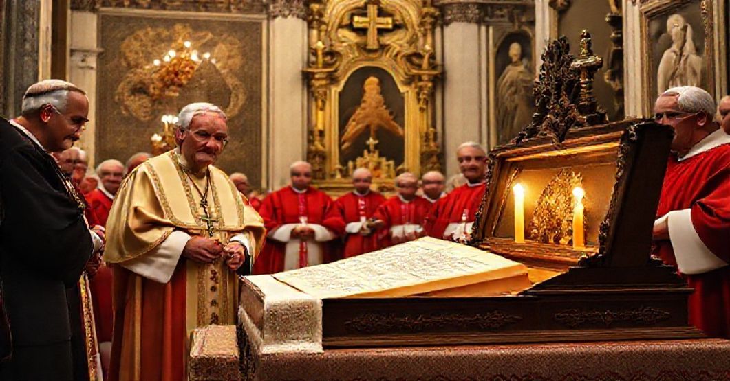 The Ambiguous Celebration: John XXIII's Letter to Cardinal Copello Solemn celebration of Cardinal Iacobus Aloisius Copello's 60th anniversary of priestly ordination with John XXIII's Latin letter in a traditional Vatican chapel reflecting conciliar apostasy.