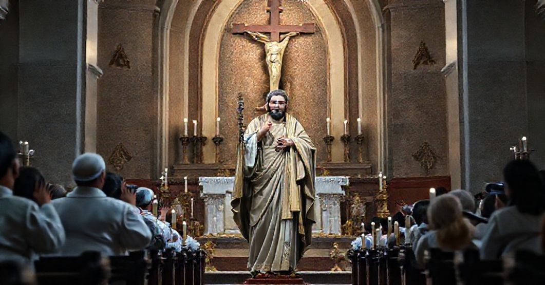 Saint Joseph as Principal Patron of Maracay Diocese Image of Saint Joseph as principal patron of Maracay Diocese, with Bishop José Ali Lebrun Moratinos and clergy in solemn prayer.