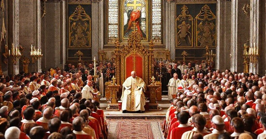 John XXIII delivering the opening address at the Second Vatican Council in St. Peter's Basilica, 1962.