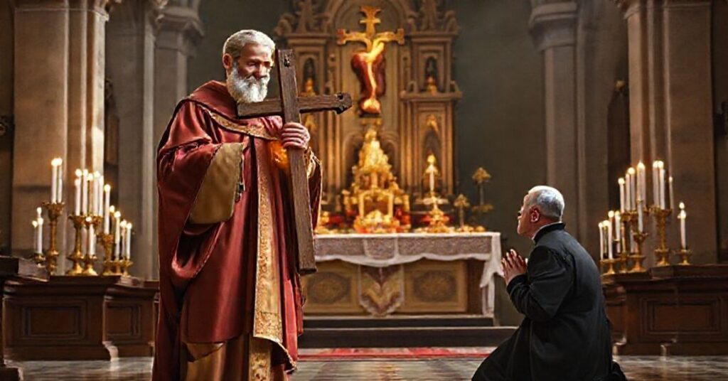St. Anthony of Padua with an incorrupt tongue in a traditional Catholic church setting during the 7th centenary celebration of his relics.