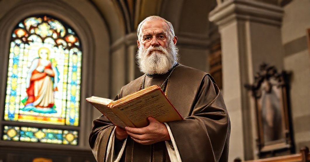 St. Antoninus of Florence, Dominican Archbishop, in traditional habit with a manuscript of his Summa Theologica in the historic San Marco Church.