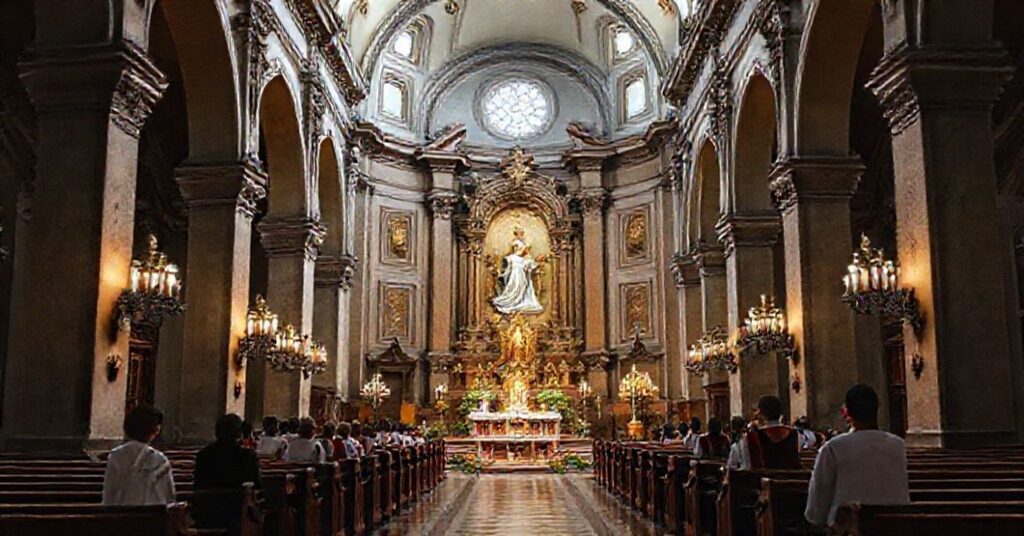 Zacatecas Cathedral interior with baroque architecture and traditional Catholic devotion
